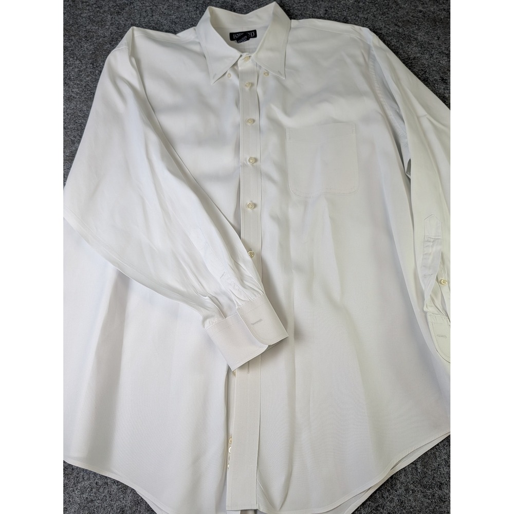 Lands End Mens White 100% Cotton Button Down Dress Shirt 16.5-35 Regular Fit EUC
